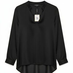 Choies Sheer V-Neck Blouse Women’s Size L Black Long Sleeve NEW